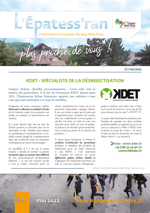 Extrait du magazine L’Épatess’ran présentant KDET comme spécialiste de la désinsectisation, dératisation et gestion des oiseaux