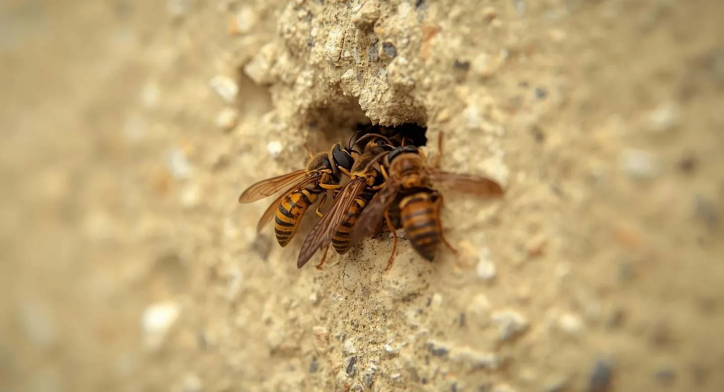 Nid de guêpes dans un mur bouché avec de la mousse polyuréthane en Haute-Savoie