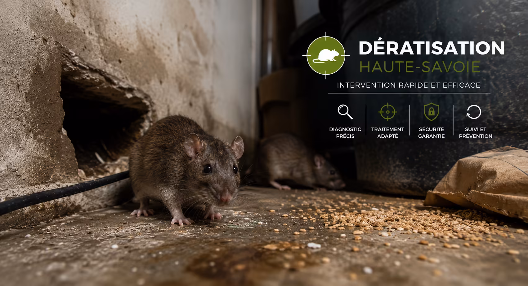 Rats dans un local infesté illustrant une intervention de dératisation en Haute-Savoie